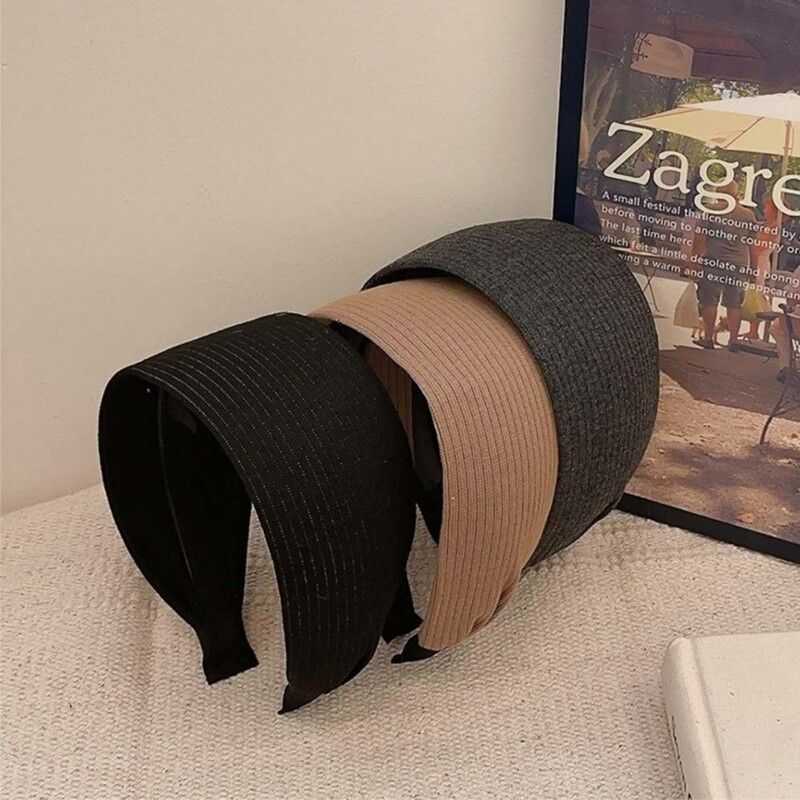 Retro megztas plataus krašto vientisos spalvos juostelės galvos apdangalas Madingi plaukų aksesuarai moterims Madingi neslystantys plaukų juostelės plaukų lankelis mergaitei