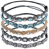 Bandă de păr cu strasuri boeme de modă, bentite elastice, tiara turcoaz de epocă cu margele, bentite elastice pentru femei.