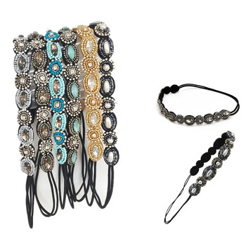 Μόδα Bohemian Rhinestone Hair Band Ελαστικές Κεφαλοδέτες Vintage Τιάρα με Τυρκουάζ Χάντρες με Ελαστικότητα Headbands Γυναικεία καπέλα