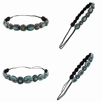 Μόδα Bohemian Rhinestone Hair Band Ελαστικές Κεφαλοδέτες Vintage Τιάρα με Τυρκουάζ Χάντρες με Ελαστικότητα Headbands Γυναικεία καπέλα