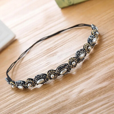 Bandă de păr cu strasuri boeme de modă, bentite elastice, tiara turcoaz de epocă cu margele, bentite elastice pentru femei.