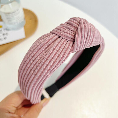 PROLY New Fashion Bentita pentru femei de culoare solidă Bentita de păr plisată cu nod central Turban tricotat Accesorii calde pentru păr de toamnă