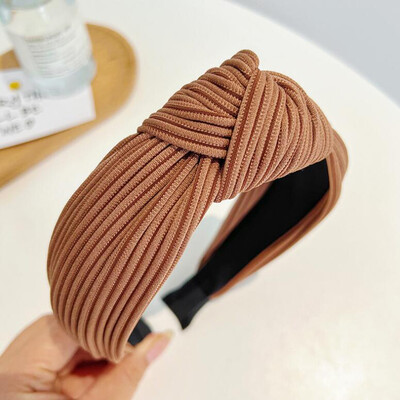 PROLY New Fashion Bentita pentru femei de culoare solidă Bentita de păr plisată cu nod central Turban tricotat Accesorii calde pentru păr de toamnă