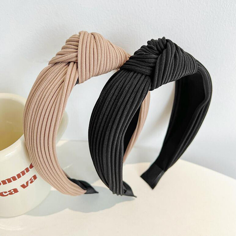 PROLY New Fashion Bentita pentru femei de culoare solidă Bentita de păr plisată cu nod central Turban tricotat Accesorii calde pentru păr de toamnă