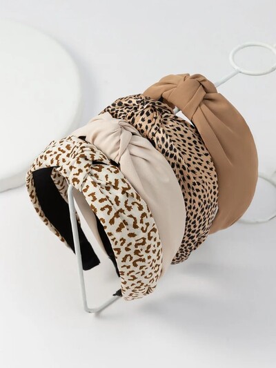 4 τμχ Γυναικείο ύφασμα Leopard Print Headwear, απλά και μοντέρνα αξεσουάρ μαλλιών, κορδέλες μαλλιών