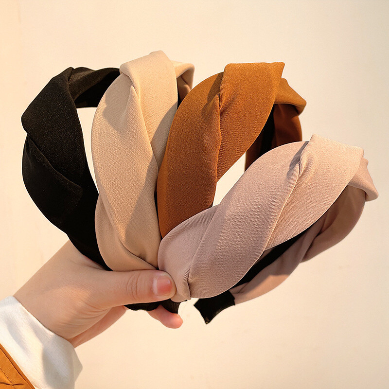 Bentiță elastică moale, împletită, solidă, pentru femei, la modă, banda laterală lată pentru păr, cerc, accesorii pentru păr pentru fete.