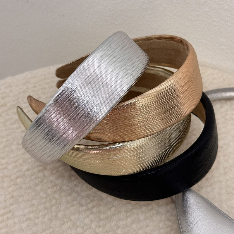 Bretele late din piele în stil coreean Bentite din PU auriu strălucitor argintiu Cerc de păr din burete simplu de modă Agrafă de păr pentru femei Articole pentru cap retro