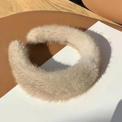 1 bucată bentita de blană groasă de nurcă pentru femei cu margine largă de blană de toamnă și iarnă și bentita de blană de nurcă de culoare uni