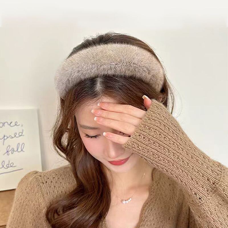 1 bucată bentita de blană groasă de nurcă pentru femei cu margine largă de blană de toamnă și iarnă și bentita de blană de nurcă de culoare uni