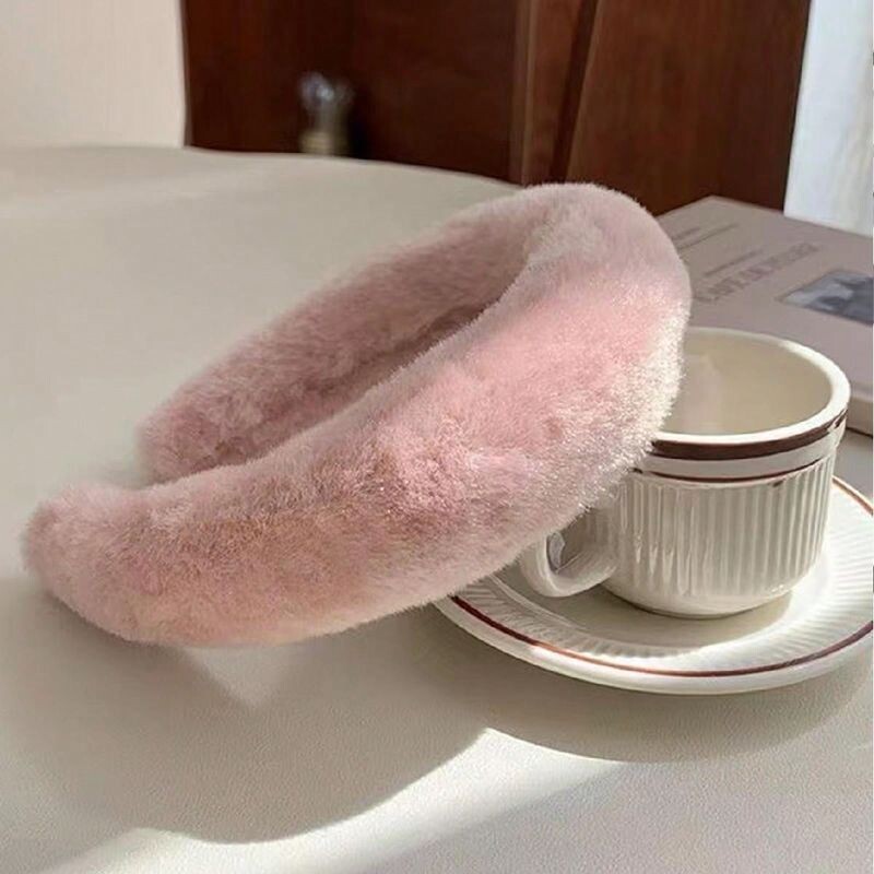 1 bucată bentita de blană groasă de nurcă pentru femei cu margine largă de blană de toamnă și iarnă și bentita de blană de nurcă de culoare uni