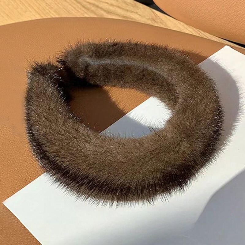 1 bucată bentita de blană groasă de nurcă pentru femei cu margine largă de blană de toamnă și iarnă și bentita de blană de nurcă de culoare uni