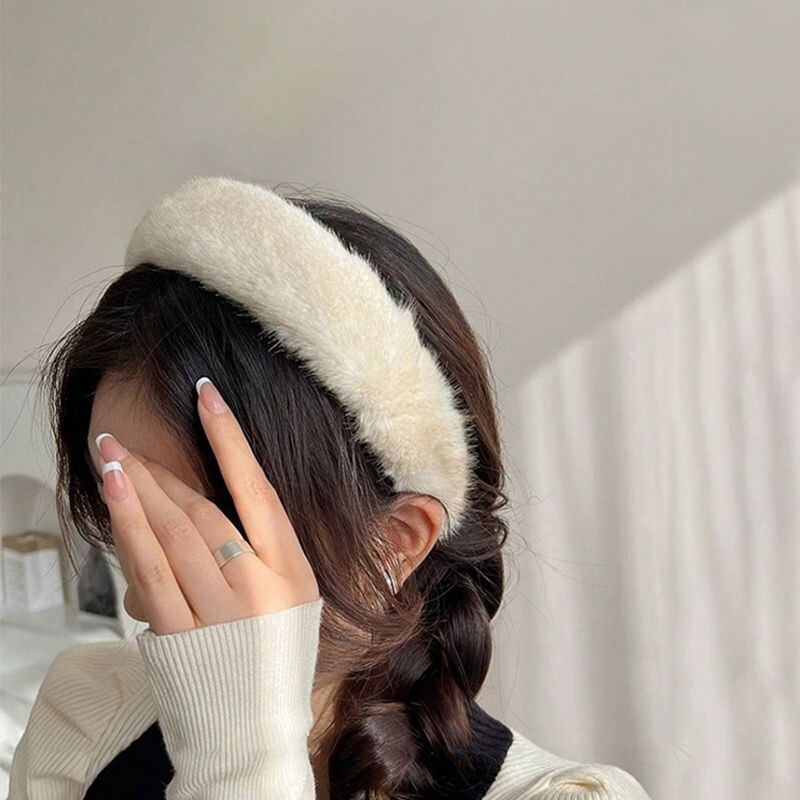 1 bucată bentita de blană groasă de nurcă pentru femei cu margine largă de blană de toamnă și iarnă și bentita de blană de nurcă de culoare uni