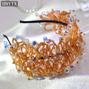 HNYYX Crystal Luxury Headband Μόδα Rhinestone Αξεσουάρ μαλλιών Πορτοκαλί Hairhoop Festive Party Headdress Headdress Headdress A95