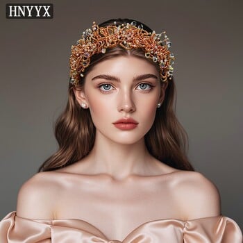 HNYYX Crystal Luxury Headband Μόδα Rhinestone Αξεσουάρ μαλλιών Πορτοκαλί Hairhoop Festive Party Headdress Headdress Headdress A95