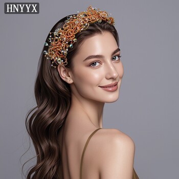 HNYYX Crystal Luxury Headband Μόδα Rhinestone Αξεσουάρ μαλλιών Πορτοκαλί Hairhoop Festive Party Headdress Headdress Headdress A95