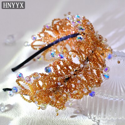 HNYYX Crystal Luksa galvassega Modes Rhinestone Matu Aksesuārs Oranžs Matu stīpiņa Svētku Galvassegas Kāzu Galvassega A95