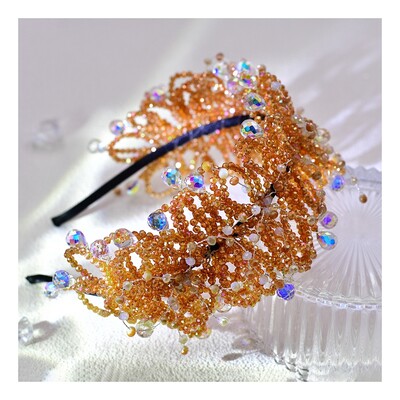 HNYYX Cristal de lux Bandita de moda Strasuri Accesorii de par Cerceta de par portocalie Festive Party Headwear Cofa de nunta A95