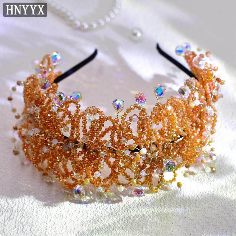 HNYYX Cristal de lux Bandita de moda Strasuri Accesorii de par Cerceta de par portocalie Festive Party Headwear Cofa de nunta A95
