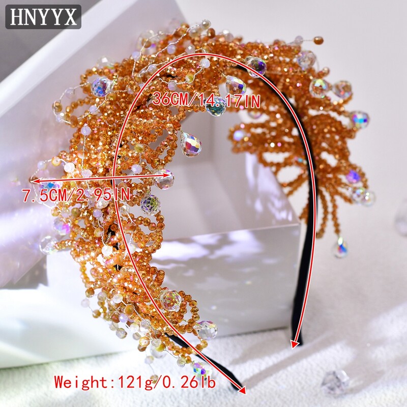 HNYYX Cristal de lux Bandita de moda Strasuri Accesorii de par Cerceta de par portocalie Festive Party Headwear Cofa de nunta A95