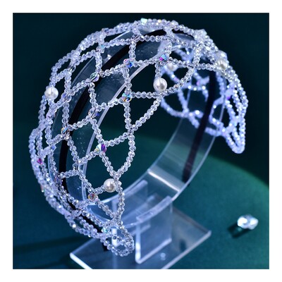 HNYYX Bandă de păr lată în stil baroc Cerc de păr cu perle Piesă de păr Vintage Accesorii de păr pentru petrecere, pentru nuntă, pentru femei A129