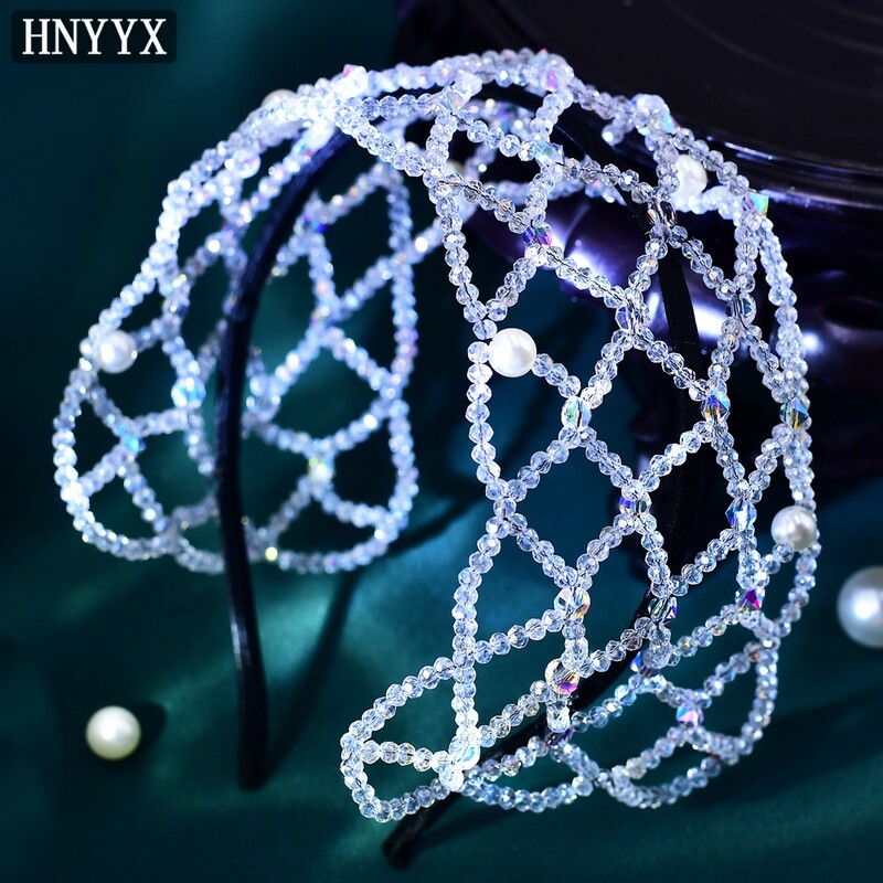 HNYYX Bandă de păr lată în stil baroc Cerc de păr cu perle Piesă de păr Vintage Accesorii de păr pentru petrecere, pentru nuntă, pentru femei A129