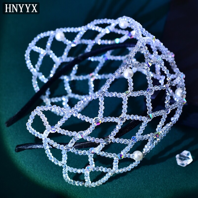 HNYYX Bandă de păr lată în stil baroc Cerc de păr cu perle Piesă de păr Vintage Accesorii de păr pentru petrecere, pentru nuntă, pentru femei A129