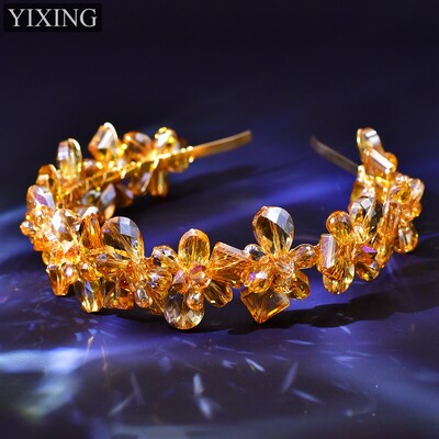 HNYYX Bentiță de cristal chihlimbar Accesorii de păr la modă Cerc de păr îngust cu stras pentru doamnă, petrecere, fete, bentite A18