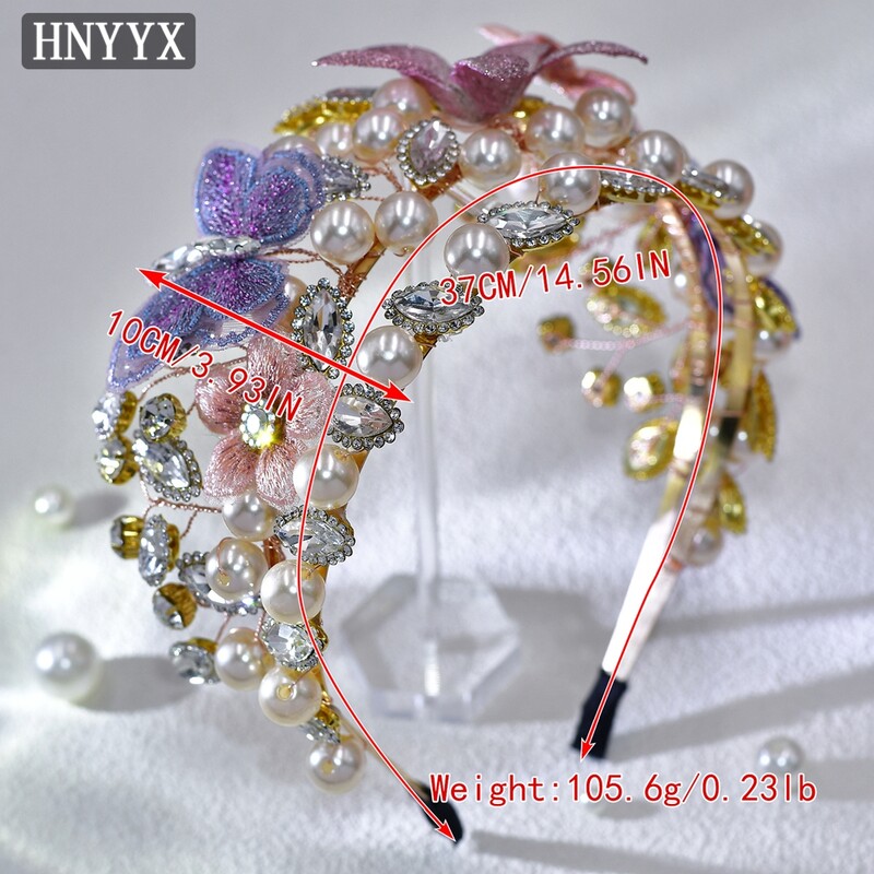 HNYYX Diadema de nuntă cu strasuri Coroana de perle Accesoriu pentru păr pentru femei Bandă colorată pentru cap de mireasă Bijuterii pentru cap A198