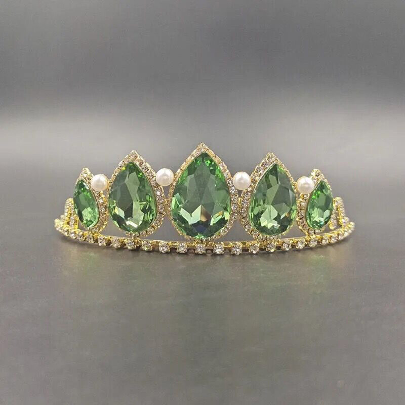 1 vnt. Prabangus nuotakos plaukų aksesuaras Elegantiška žalia krištolinė tiara, skirta banketui, vestuvių gimtadieniui, moteriška madinga tiaros karūna