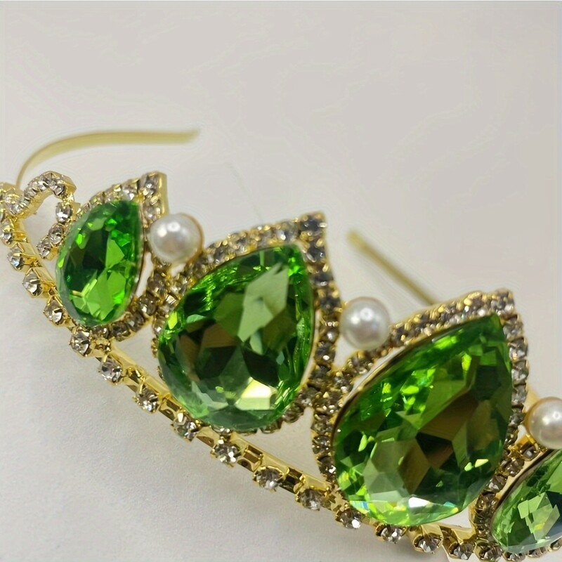 1 vnt. Prabangus nuotakos plaukų aksesuaras Elegantiška žalia krištolinė tiara, skirta banketui, vestuvių gimtadieniui, moteriška madinga tiaros karūna