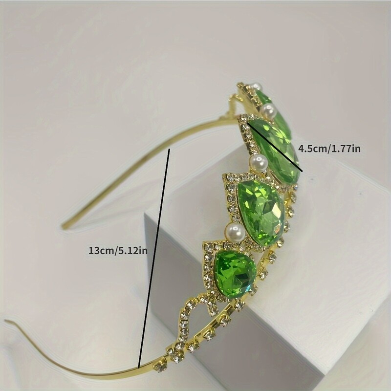 1 vnt. Prabangus nuotakos plaukų aksesuaras Elegantiška žalia krištolinė tiara, skirta banketui, vestuvių gimtadieniui, moteriška madinga tiaros karūna