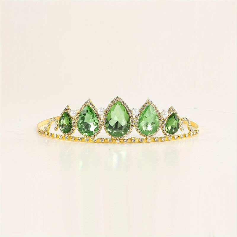 1 vnt. Prabangus nuotakos plaukų aksesuaras Elegantiška žalia krištolinė tiara, skirta banketui, vestuvių gimtadieniui, moteriška madinga tiaros karūna