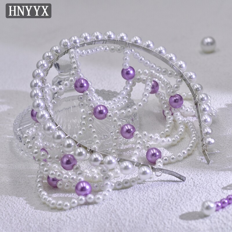 HNYYX Accesorii de păr cu ciucuri de perle de lux, nuntă, mireasă, bentiță lungă, lucrată manual, cu mărgele, viță de păr de bal pentru femei A221