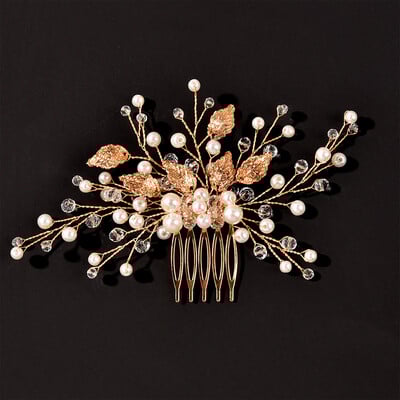 Crystal Pearl Hair Comb Clip Pin Lydinio lapų plaukų šukos Rankų darbo galvos juosta Tiara Moterims Nuotakos Vestuviniai Plaukų Priedai Papuošalai
