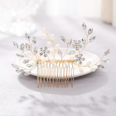 Crystal Pearl Hair Comb Clip Pin Lydinio lapų plaukų šukos Rankų darbo galvos juosta Tiara Moterims Nuotakos Vestuviniai Plaukų Priedai Papuošalai