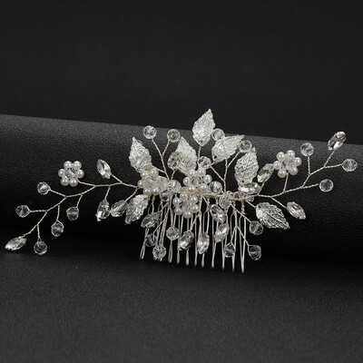 Crystal Pearl Hair Comb Clip Pin Lydinio lapų plaukų šukos Rankų darbo galvos juosta Tiara Moterims Nuotakos Vestuviniai Plaukų Priedai Papuošalai