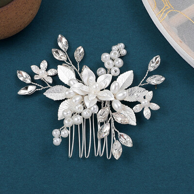 Crystal Pearl Hair Comb Clip Pin Lydinio lapų plaukų šukos Rankų darbo galvos juosta Tiara Moterims Nuotakos Vestuviniai Plaukų Priedai Papuošalai