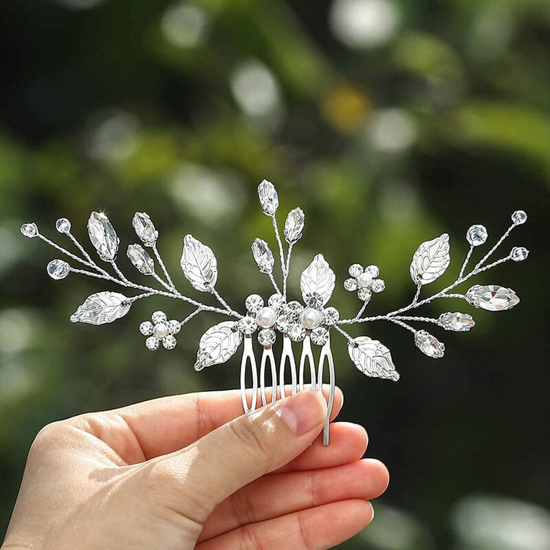 Crystal Pearl Hair Comb Clip Pin Lydinio lapų plaukų šukos Rankų darbo galvos juosta Tiara Moterims Nuotakos Vestuviniai Plaukų Priedai Papuošalai