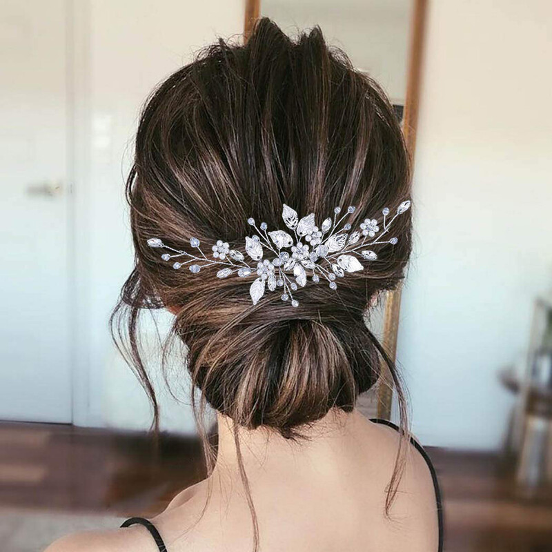 Crystal Pearl Hair Comb Clip Pin Lydinio lapų plaukų šukos Rankų darbo galvos juosta Tiara Moterims Nuotakos Vestuviniai Plaukų Priedai Papuošalai