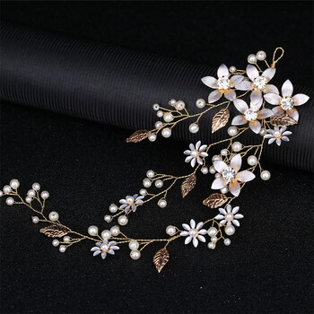 New Flower Bride Wedding Hair Vine Pearl Bridal Hair Piece Leaf Hair Accessories Headband for women and girls fashion κοσμήματα