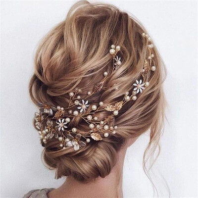 New Flower Bride Wedding Hair Vine Pearl Bridal Hair Piece Leaf Hair Accessories Headband for women and girls fashion κοσμήματα