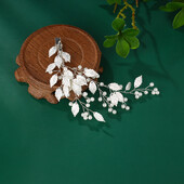 Pieptene de par nunta lucrat manual perla floare frunza clema mireasa podoaba nunta dame