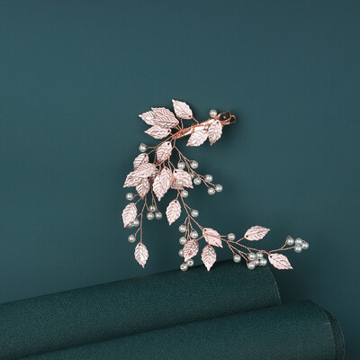 Pieptene de par nunta lucrat manual perla floare frunza clema mireasa podoaba nunta dame