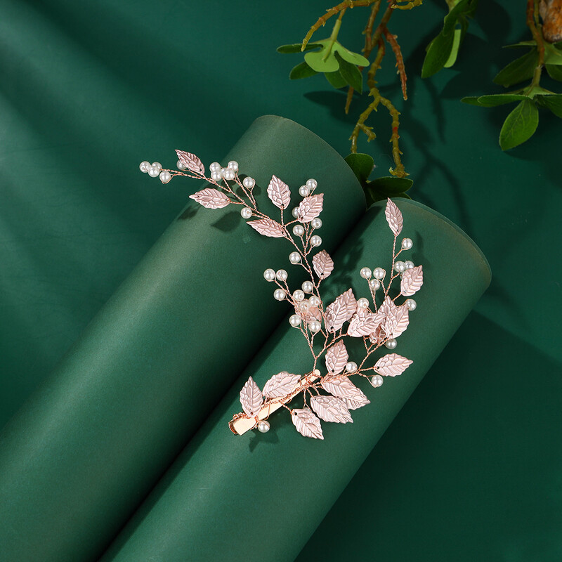 Pieptene de par nunta lucrat manual perla floare frunza clema mireasa podoaba nunta dame