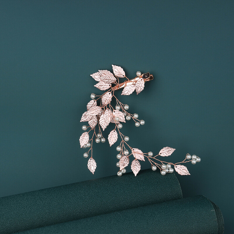 Pieptene de par nunta lucrat manual perla floare frunza clema mireasa podoaba nunta dame