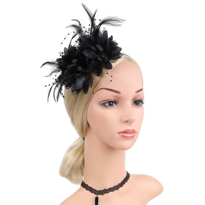 1vnt Fascinator Kepurės moterims Plunksnų galvos apdangalas Kentukio galvos apdangalas Gatsby Derby kepurė kokteilių vestuvių arbatos vakarėliui