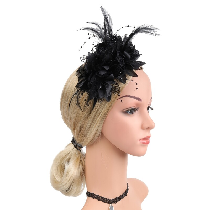 1vnt Fascinator Kepurės moterims Plunksnų galvos apdangalas Kentukio galvos apdangalas Gatsby Derby kepurė kokteilių vestuvių arbatos vakarėliui