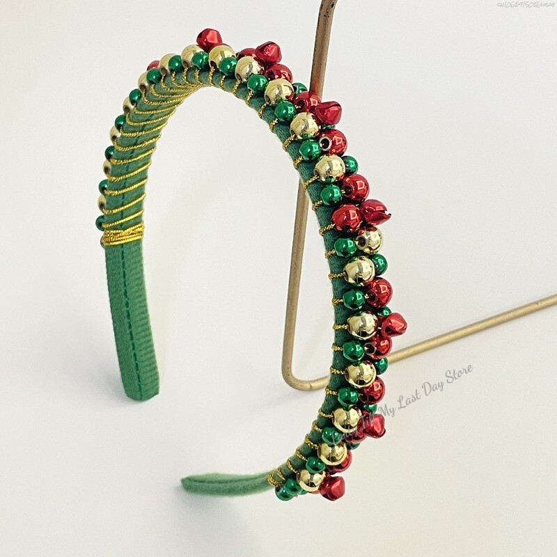 Nouă bandă roșie verde de Crăciun pentru femei, simplă, cu margini subțiri, flanel, clopoțel cu margele, accesorii pentru păr de vacanță