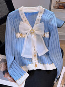 Topuri coreeane cu mânecă lungă pentru femei, subțire, cu decolteu în V, subțire, cu fundă, tricotat, cardigan, ocazional, pentru birou, pentru doamnă, pulover pentru tricotat la modă