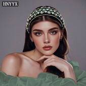 HNYYX Accesorii pentru păr de cristal la modă, cu flori cu strasuri, bentiță lată, verde, retro, pentru păr, pentru femei, pentru petrecere, A251